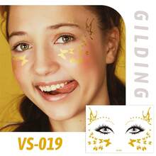 6sheets/Set Golden Foil Temporary Tattoos For The Face Perfect For Masquerade Parties And Waterproof Body Art Stickers - Vàng - Xem 7