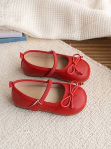 1 Pair Children's PU Material Flat Shoes, Children's Soft Bottom Princess Retro Casual Shoes For Girls, Suitable For Wedding, Party, School, Outing - Red - View 6