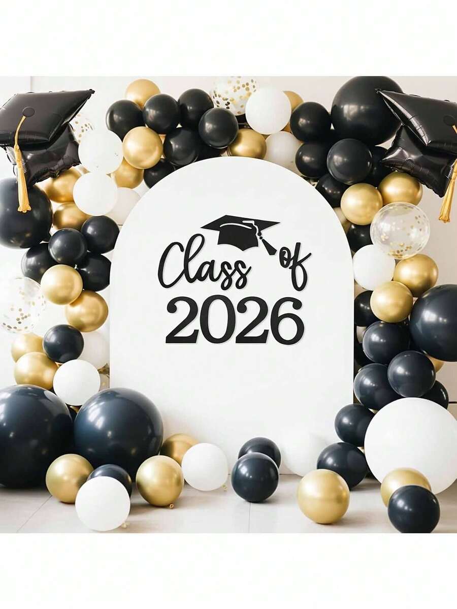 7件套2026届毕业黑色毛毡墙饰及标牌 - 毕业派对装饰。“祝贺2026届毕业生”字母横幅，用于毕业庆祝活动。毕业派对气球拱门背景装饰材料（不含气球）。 - 畢業典禮 - 查看 1