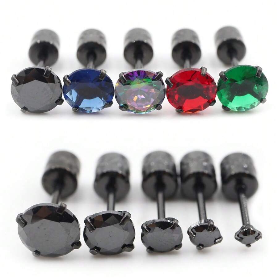 2 Pieces Surgical Stainless Steel 4 Prong Double Zirconia CZ Women Girl Ear Stud Cartilage Screw Earrings Piercing Jewelry - Stud Earring - View 1