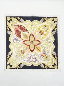 1pc 70cm New Arrival Bandana With Floral, Vine & Geometric Pattern Neckerchief Headscarf - Multicolor - View 4