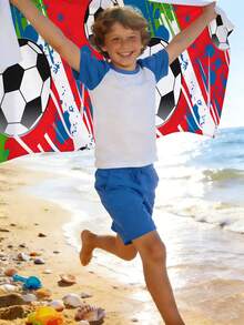 1 pièce Serviette de plage pour enfants avec motif de football soccer, imprimé graffiti. Serviette microfibre séchage rapide pour garçons, piscine, bain. Serviette pour enfants/étudiants pour commande groupée (accessoire de piscine/plage doux et séchage rapide) - Multicolore - Voir 4