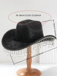 1PC Men's And Women's Unisex Rhinestone Tassel Distressed Shiny Cowboy Hat, Novelty Fun Punk Style Wide Brim Hat Bridesmaid Hat Bride Hat Gift Hat Cowgirl Hat, Suitable For Parties, Western Themed Events, Gatherings, Engagement Parties, Cosplay, Graduation Ceremonies, Masquerade Balls, Festivals, Weddings, Birthday Celebrations, Music Festivals, Coming-Of-Age Ceremonies - Solid Color - View 2