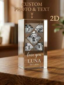 Custom Personalized 2D Pet Photo Crystal Block - "Always Remembered" Memorial Pet Keepsake With Name & Dates - Sympathy Gift For Pet Lovers - Perfect For Home Decor & Commemorative Display - Multicolor - View 2