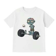 Playera Unisex 100% Algodón Peinado Cuello Redondo Modelo Zombie Pesas Unisex, Fresca y Cómoda, Para Uso Diario, Streetwear, Conciertos, Chistosas, Creativas, Gimnasio, Deporte - Blanco - Ver 2