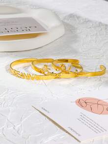 Vòng tay nữ bằng thép không gỉ được thiết kế riêng theo yêu cầu, có khắc tên, chữ cái, hình trái tim, hình bướm rỗng, quà tặng trang sức cho đám cưới, ngày Valentine. - Vàng - Kiểu 7 - Xem 4