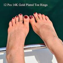 12pcs Toe Rings For Women Non Tarnish Toe Ring Set Simple Cute Open Adjustable Band Toe Ring Hawaiian Beach Summer Foot - Multicolor - View 4