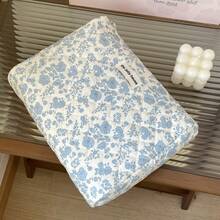Blue Begonia Flower Cosmetic Bag, Handheld Convenient Daily & Travel Use, Large Capacity, Suitable For Women - Blue - View 8