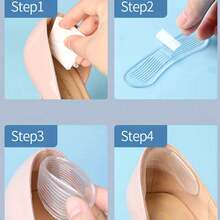 QKC 1双男女通用硅胶鞋跟垫，防滑缓冲垫，增加舒适度和保护性，休闲条纹鞋跟贴 - 無色 - 查看 5