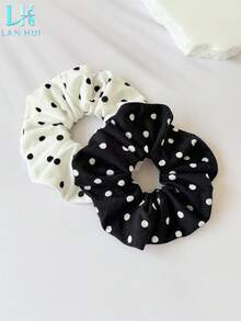 4 piezas de scrunchies grandes elegantes de algodón puro con estampado de lunares para mujer, lazos para coleta y moño, adecuados para salidas diarias, vacaciones en la playa, fiestas festivas, decoración de peinados, accesorios de ropa, bandas elásticas de goma de estilo bohemio elegante - Multicolor - Ver 8