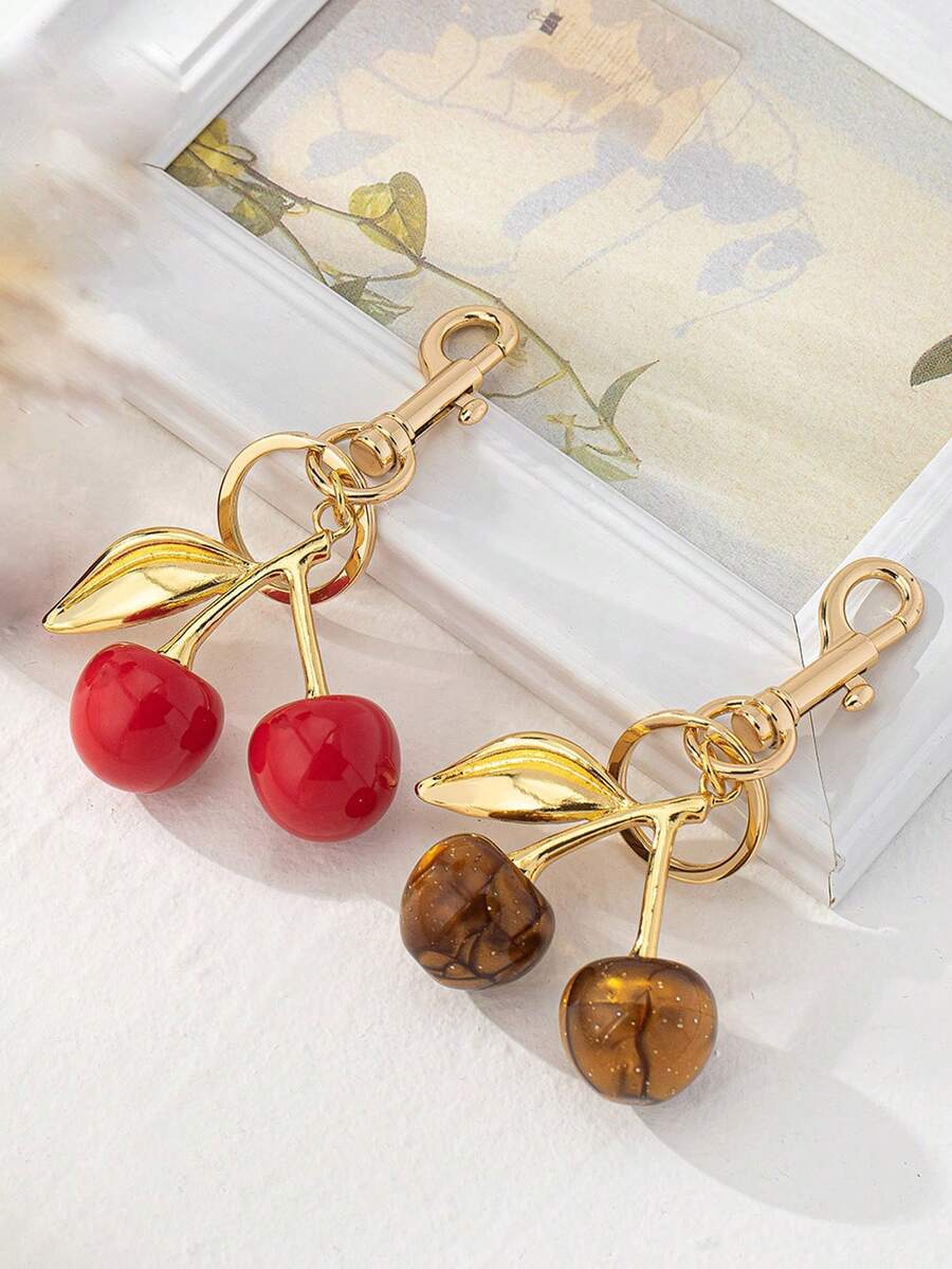 1 chiếc móc khóa hình quả anh đào dễ thương, phụ kiện thời trang thanh lịch, độc đáo cao cấp dành cho nữ, thích hợp sử dụng hàng ngày/ngày lễ tình nhân. - Mặt dây chuyền hình quả anh đào - Xem 1
