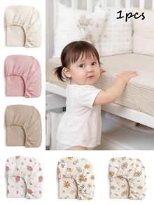 1pc Soft, Breathable 100% Cotton Muslin Baby Crib Sheet, Adorable Floral Cartoon Print, Unisex Newborn Essential - Multicolor - View 4
