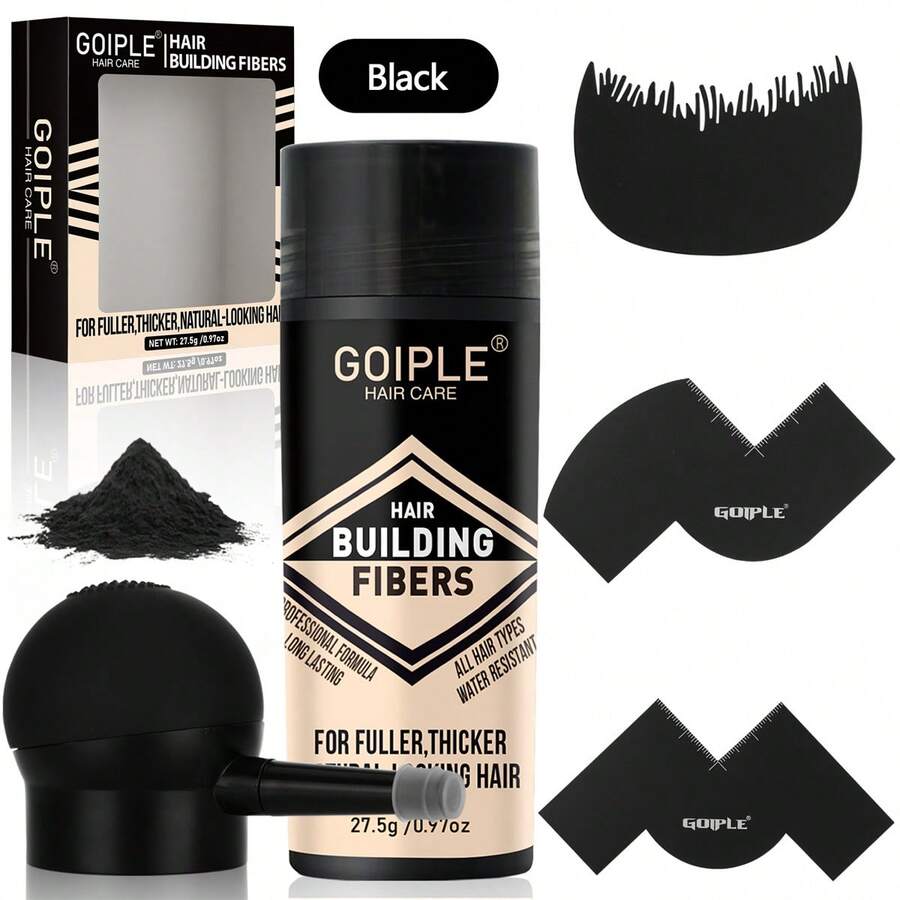 GOIPLE Professional Hair Building Fibers & Styling Kit – 3 - In - 1 Formula For Instantly Fuller, Thicker Hair & Beard – Natural - Looking Hair Loss Concealer, Complete Pump Applicator Tools Set – Ideal For Thinning Hair, Bald Spots, Hairline Enhancement & Quick Volumizing Styling - 黑色 - 查看 1
