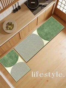 3.5mm Thick Rubber Linen Kitchen Mat, Modern Patchwork Style With Black Stripe Pattern, Waterproof And Easy To Clean Kitchen Rug, Suitable For Kitchen, Bathroom, Laundry Room, Hallway And Living Room - Multicolor - View 2