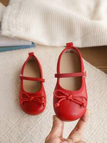 1 Pair Children's PU Material Flat Shoes, Children's Soft Bottom Princess Retro Casual Shoes For Girls, Suitable For Wedding, Party, School, Outing - Red - View 1