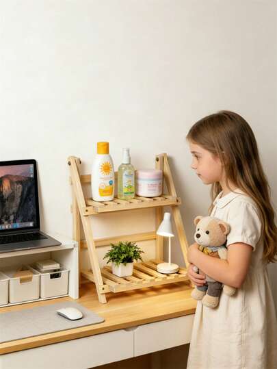 1 chiếc kệ để bàn hình tam giác - Kệ đựng đồ và sách bằng gỗ tiết kiệm không gian, thích hợp cho phòng trẻ em, phòng ngủ, nhà trẻ, văn phòng, ký túc xá hoặc nhà ở, được làm từ chất liệu gỗ tự nhiên, có thể dùng để đựng nhiều vật dụng và đồ trang trí.