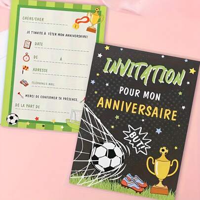 10/30 Pcs Of French Football-Themed Invitation Cards Featuring A BUT! Goal Trophy Design, Measuring (4*6In), Suitable For Boys And Girls' Birthday Parties For Football Fans Celebrating Sports-Themed Events