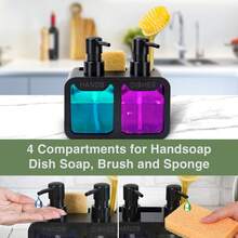 1 Set Black Soap Dispenser With Storage, Modern Style Liquid Soap And Dish Soap Pump Dispenser Set, Includes Sink Organizer Brush And Sponge Holder - Dispensing Bottles - View 6