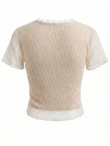 Áo kiểu ren cổ chữ V gợi cảm, thiết kế thắt eo, dáng ôm, áo hè thanh lịch dành cho nữ. - Màu be - Xem 7