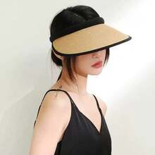 1 chiếc mũ đi biển chống nắng, mũ rơm, mũ che nắng kiểu dáng thường ngày, dễ mang theo. - Nhiều màu - Xem 6