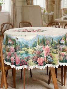 1 chiếc khăn trải bàn tròn họa tiết hoa dại, phong cách hoa đồng quê, chất liệu polyester bền chắc, trang trí bằng những chú bướm đầy màu sắc, các loài hoa kết hợp và họa tiết cuộn cổ điển, có thể tái sử dụng và không phai màu, phù hợp cho trang trí mùa xuân, Ngày của Mẹ, đám cưới, tiệc brunch, sinh nhật và bữa ăn gia đình. - 001 - Xem 3