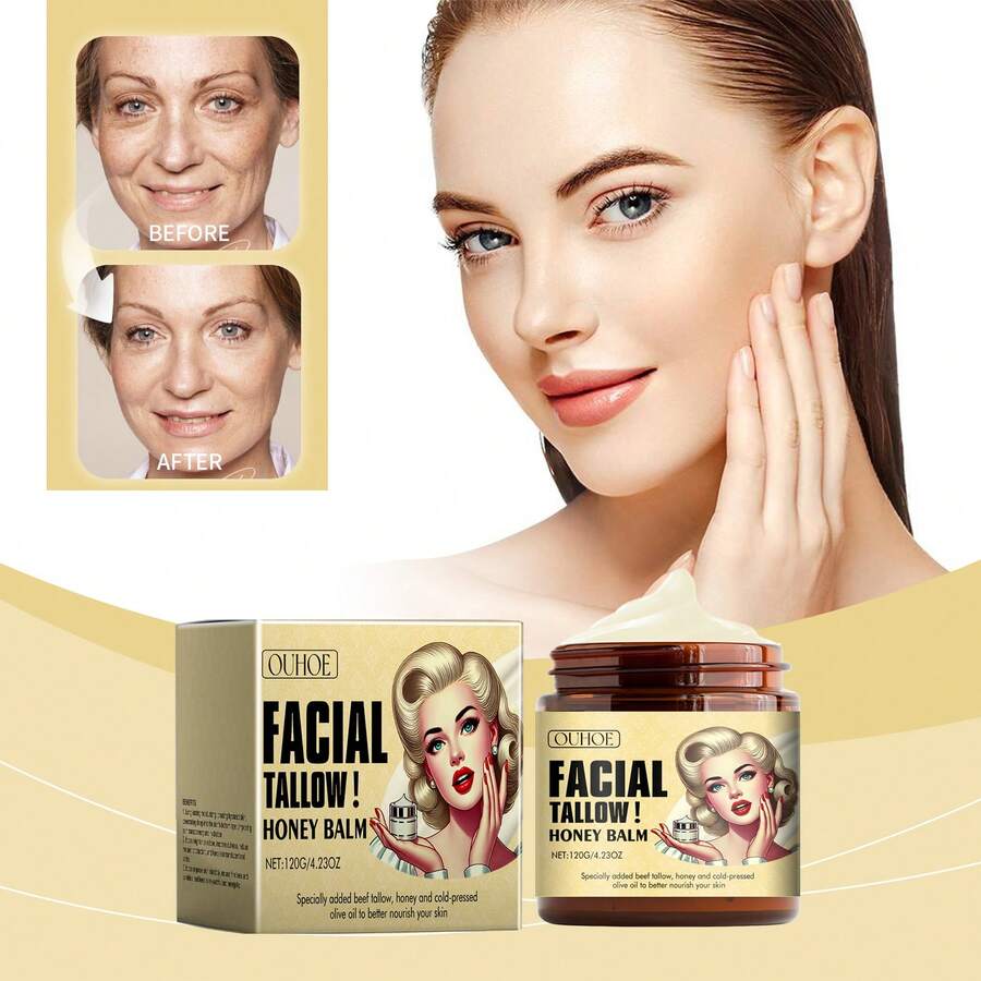 OUHOE Crema de miel y sebo de res. Hidratación profunda para piel seca y agrietada. No grasa. Ilumina, reafirma, atenúa manchas oscuras, calma el enrojecimiento, repara la piel dañada, minimiza los poros, aumenta la elasticidad facial y nutre la piel para un cuidado suave.