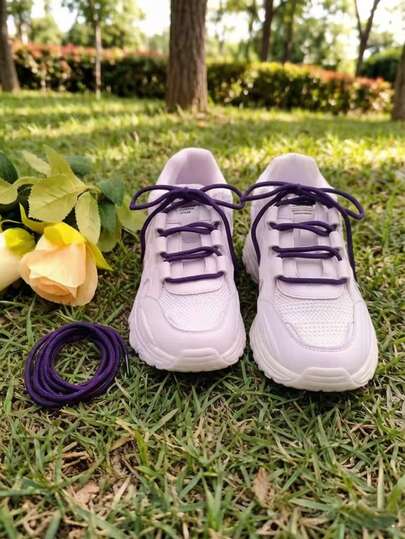 1双120厘米时尚圆形紫色鞋带，适用于平底鞋、休闲鞋、运动鞋，鞋类配件，仅含鞋带（不含鞋子）