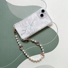 Fashionable Polka Dot Transparent Heart-Shaped Phone Lanyard, Handmade Faux Pearl Glass Bead Phone Charm, Valentine's Day Gift - Multicolor - View 8