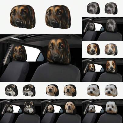 2 件装牧羊犬图案汽车头枕套 - 全新双面设计，适用于所有车型，安装简便 - 男女驾驶员/乘客皆宜的趣味汽车内饰装饰 - 耐用面料头枕保护套，醒目印花