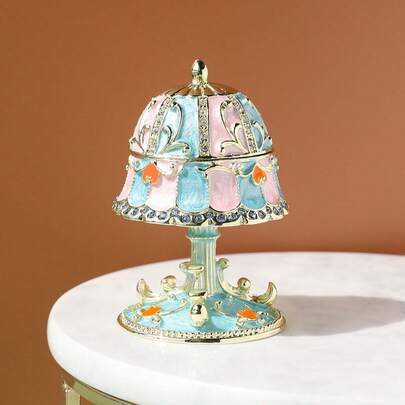 SUSUZUKU 1pc Luxury Enamel Rhinestone Jewelry Box, European Style Jewelry Box, Birthday Gift, Exquisite Home Decor