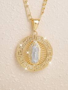 1. 时尚简约闪亮铜质圣母玛利亚项链，圆形麦穗耳坠，适合情侣、朋友、家人佩戴，日常或作为圣诞礼物。 - 金色 - 查看 3