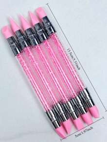 5 chiếc bút khắc móng tay silicon hai đầu đính đá màu hồng, bút khắc hoa 3D tự làm, bút chấm móng tay. - Nhiều màu - Xem 3