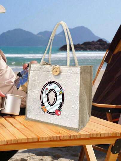 Cute Notebook Pattern Theme Tote Bag,Simple Pattern A-Z Handbag,Fashionable Shoulder Bag, Multi-Functional Storage Bag, Travel Cosmetic Bag, Fabric Structure, Hand Washable, Casual Shoulder Bag,Eye Shadow, Foundation Make-Up, Powder Blusher, Makeup Tools, Facial Mask, Sundries Storage, Cosmetics Storage, At School, Office, Gym, Business Trip, Shopping, Shopping, As A Gift For Mother's Day, Birthday Gift, Anniversary Gift