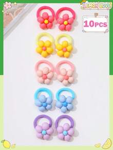 10 piezas de Scrunchies de colores para niñas, decorados con elementos de conejo, flor, estrella y lazo, diseño dulce y adorable, accesorio de cabello perfecto como regalo para niñas, adecuado para peinados diarios y combinación de atuendos - Multicolor - Ver 10