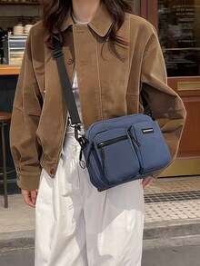 Bolso cruzado de mujer de nailon con múltiples bolsillos - Bolso de hombro mini casual con correa ajustable, adecuado para el uso diario, viajes y estilo callejero - Azul - Ver 4