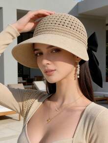 1pc Women's Summer Hat, Sun Protection Hat, Beach Hat, Wide Brim Hat, Solid Color Large Brim Sun Hat, Suitable For Daily Use,Vacation - MZ1650X - View 7