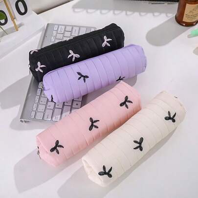 1 hộp bút học sinh trung học Hàn Quốc, thiết kế độc đáo với nơ xinh xắn, túi đựng văn phòng phẩm một lớp mềm mại dành cho học sinh.