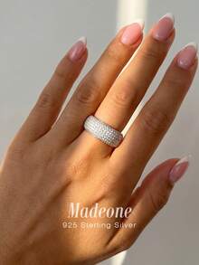 MADEONE 1枚925纯银时尚全锆石镶嵌戒指，女士日常通勤装饰戒指，派对配饰，高品质女士戒指，精致珠宝礼品 - 銀色 - 查看 3