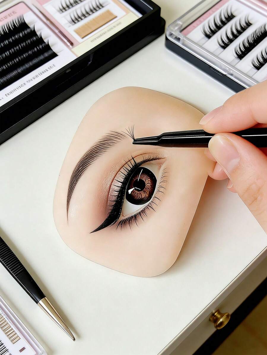 3D硅胶眼部模型，适用于睫毛嫁接、眉妆和眼妆练习，可重复使用的眼部艺术学习工具，眉毛纹身和眼部艺术展示架 - 彩色 - 查看 1