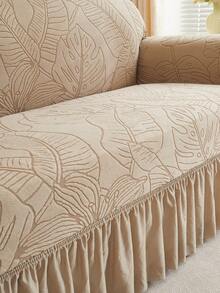 1pc Jacquard Leaf Pattern Elastic Skirt Sofa Cover, Minimalist Nordic Modern Dust-Proof Thick Soft Sofa Slipcover, Skirt Design Sofa Home Protective Cover, Suitable For 1/2/3/4 Seater Sofa, Suitable For Living Room, Bedroom, Hotel - Camel - View 8