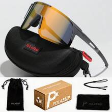 1 Set POLASUP Contrast Color Sports Cycling Glasses, One-Piece Lens, Half-Frame Hollow Tech Style Design, Lightweight Non-Slip Temples, Suitable For Cycling, Running, Outdoor Activities, Etc. Comes With Hard Case, Storage Bag, Glasses Strap And Cleaning Cloth, Complete Accessories, Fashionable Unique Unisex - Multicolor - View 6