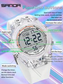 SANDA 6289 Relojes electrónicos impermeables para hombres, multifuncionales, con LED luminoso, alarma, cronómetro y pantalla digital - Blanco - Ver 4