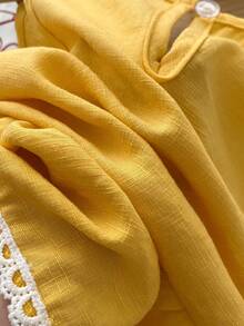 2pcs/Set Girls' Asymmetrical Sleeveless Patchwork Top And Wide Leg Pants Set, Summer - Yellow - View 6