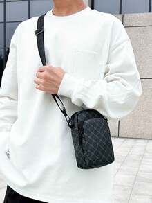 Classic Diamond-Pattern Single-Shoulder Phone Bag, Small But Spacious, Unlocking A New Posture Of Fashionable Travel! Men's Small Bag, Women's Small Bag, Phone Bag, Business Daily Commuting Bag, University Campus Bag - Black - View 8