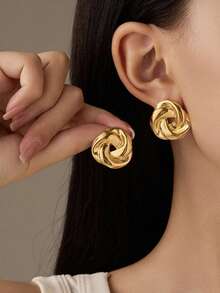 1 Đôi bông tai dáng dài bằng thép không gỉ mạ vàng 18K, thiết kế rỗng với họa tiết tia nắng nổi bật, thích hợp cho các bữa tiệc và dạ hội. - Vàng - Xem 9