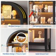 Arched Display Cabinet With - RGB Light,Curio Cabinet With Glass Doors For Collectibles,5-Tiers Tall Display Case With Human Sensor, Bookcase With Glass Shelf For Medal/Figure (Natural) - Xem 9