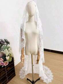 1pc Handmade Vintage Lace Veil, Perfect Bridal Accessory For Wedding Dress, Party & Photo Shoot - White - View 5