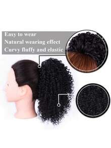 8 Inch Kinky Curly Ponytail Extension Drawstring Clip In Ponytail Natural Black Synthetic Hairpiece Fluffy Afro Curly Pony Tail For Women - Multicolor - View 8