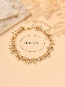 1pc Fashionable Bohemian Style Golden Leaf Rhinestone Tassel Handmade Chain Anklet, Suitable For Daily Wear, Vacation, Party, Date, Music Festival - Multicolor - View 4