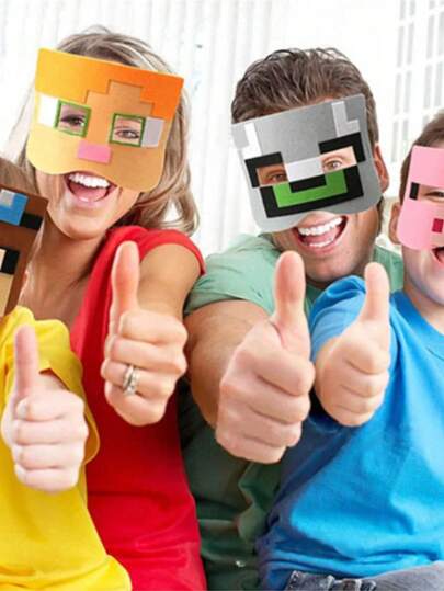 Minecraft Conjunto de 12 máscaras temáticas do jogo Pixel Battle - Steve, Alex, Aldeão, Passivo, adereços divertidos para fotos, perfeitos para feriados, Halloween, Natal, encontros familiares, festas de aniversário e decoração de cosplay.